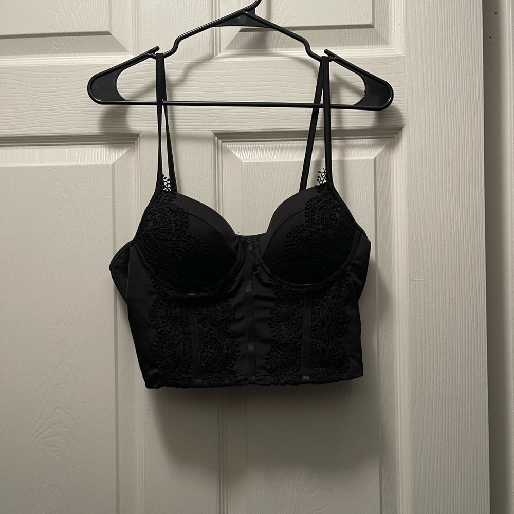 Black laced cropped corset blouse